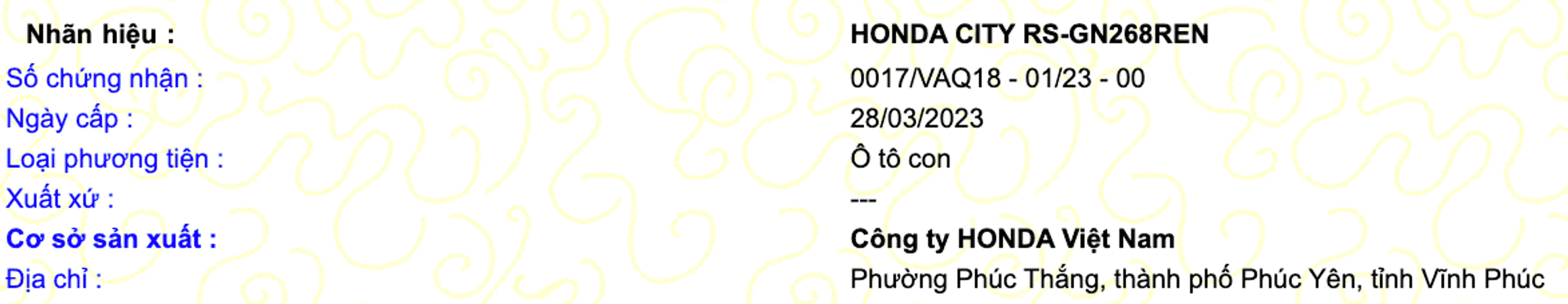 thông tin honda city 2023 trên cục đăng kiểm.png